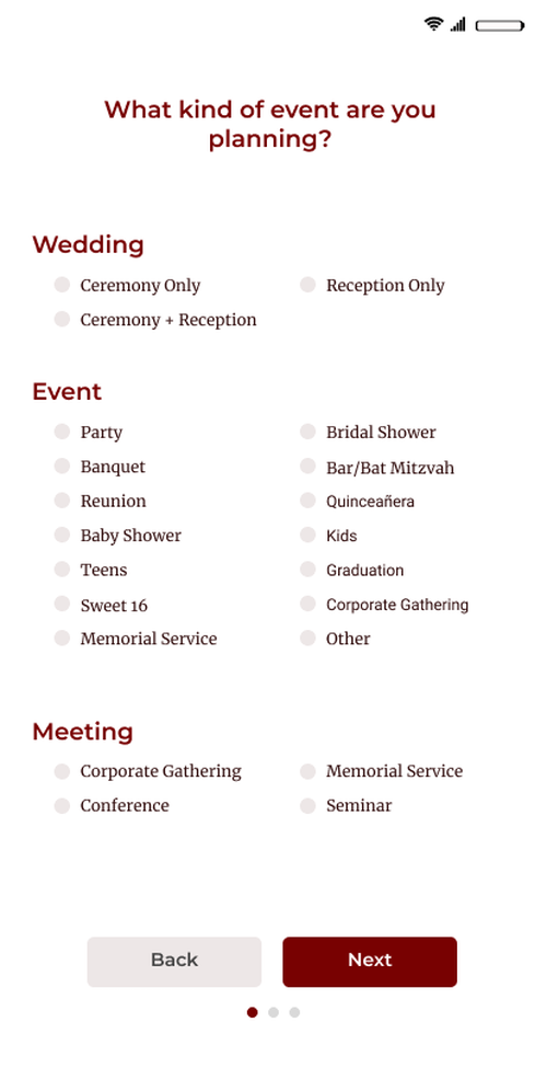 booking page- choose your event